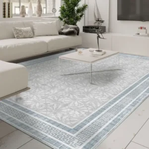 Alexis Blue Bordered Grey Turkish Carpet image 3