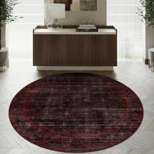 Anya Black Red Distressed Turkish Carpe img 2