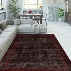 Anya Black Red Distressed Turkish Carpe img 3