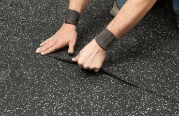 Gym EPDM flooring being installed