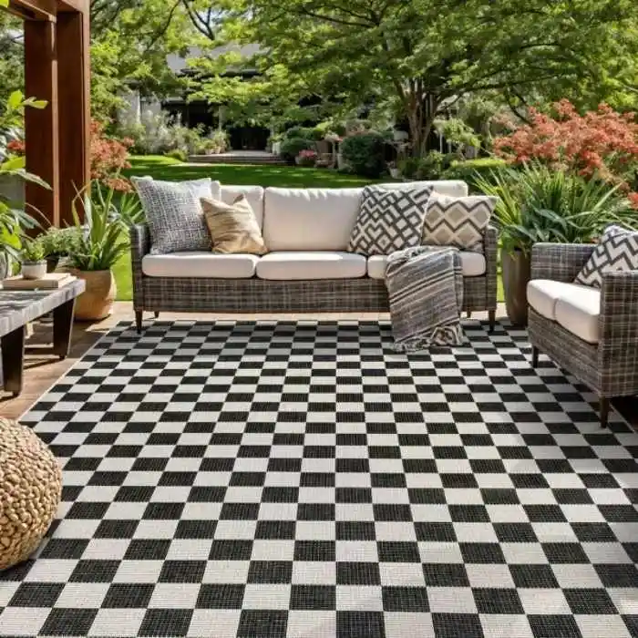 Checkered Outdoor Rug Geometric