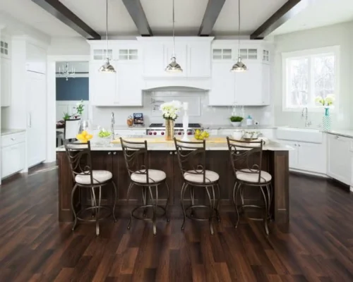 Elegant Dark Wood Kitchen Flooring in Dubai