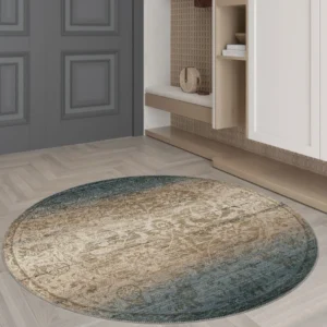 Eliana Teal Beige Damask Rug img 2