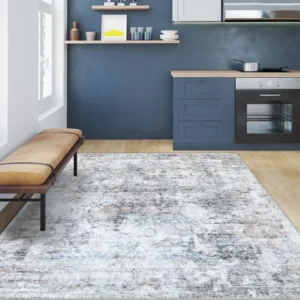 Ethan Brown Blue Erased Turkish Rugs img 3