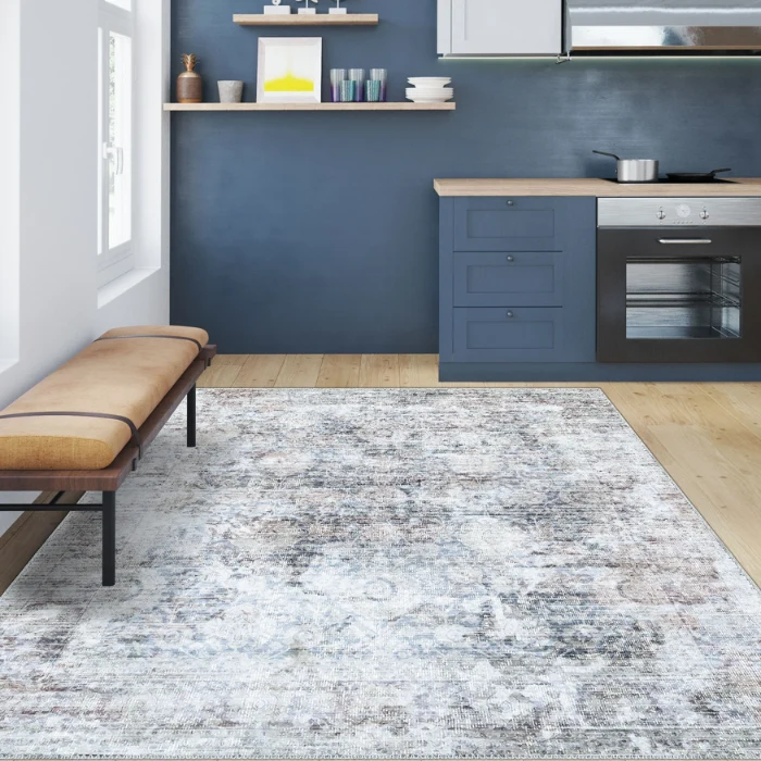 Ethan Brown Blue Erased Turkish Rugs img 3