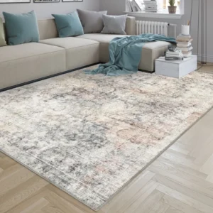 Ethan Washable Erased Flower Turkish Carpet img 2
