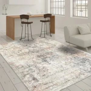 Ethan Washable Erased Flower Turkish Carpet img 3