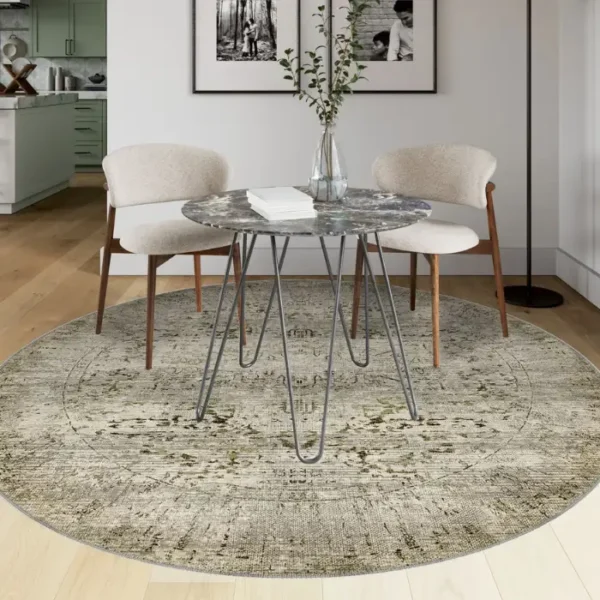 Hudson Green Beige Medallion Turkish Carpet image 3