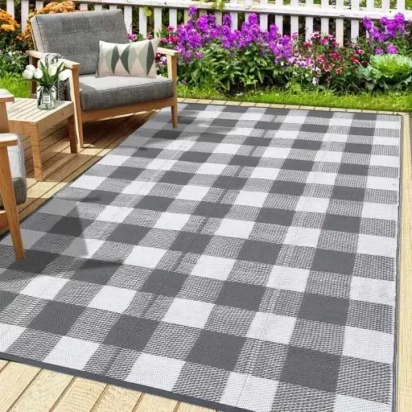 Modern Plaid Outdoor Rug img 1