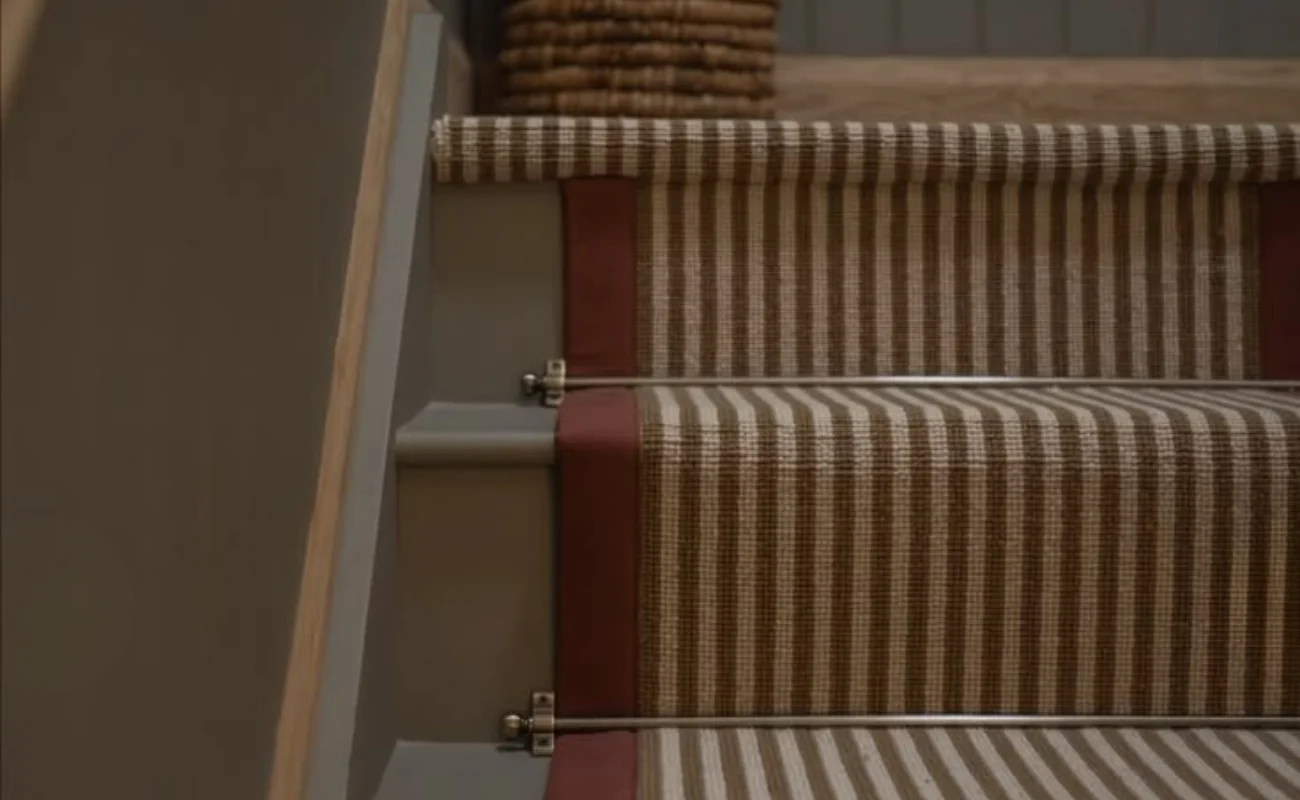 Striped stair carpet installed on staircase
