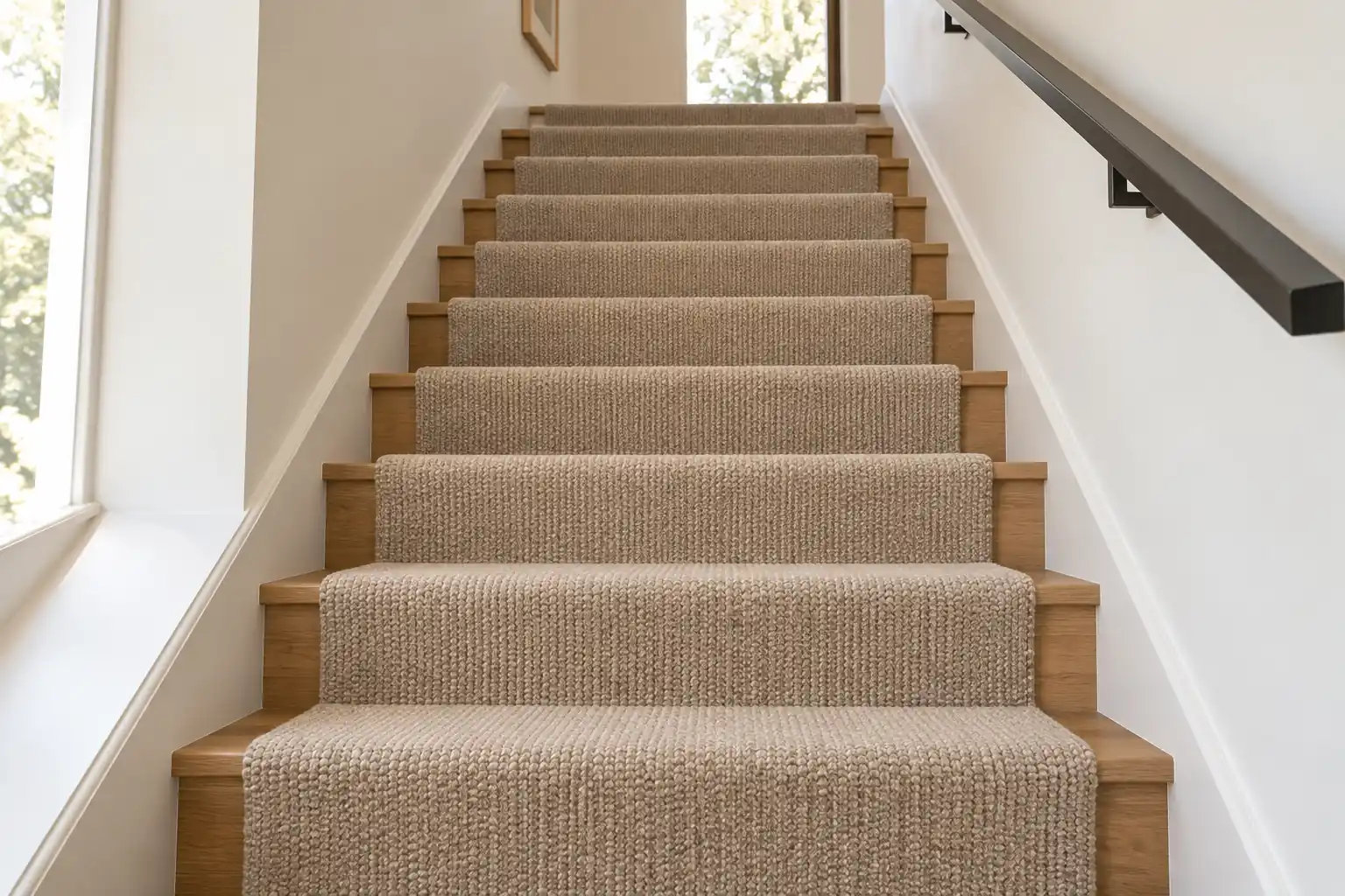 Beige carpet fitted on stairs