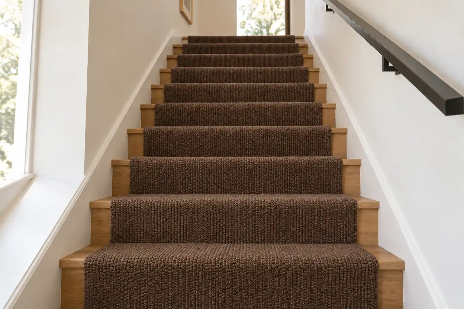 Brown carpet fitted on stairs