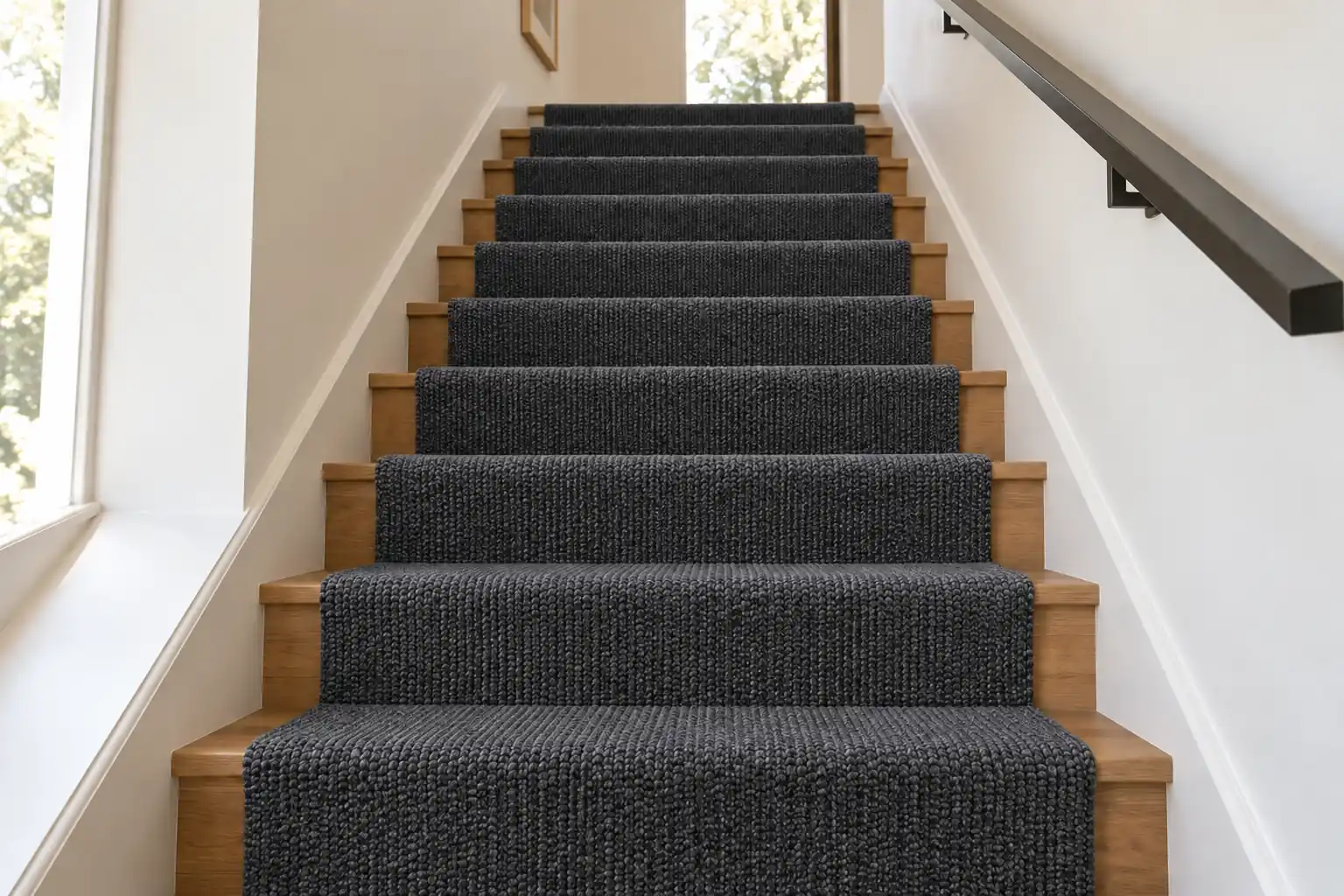 Charcoal carpet fitted on stairs