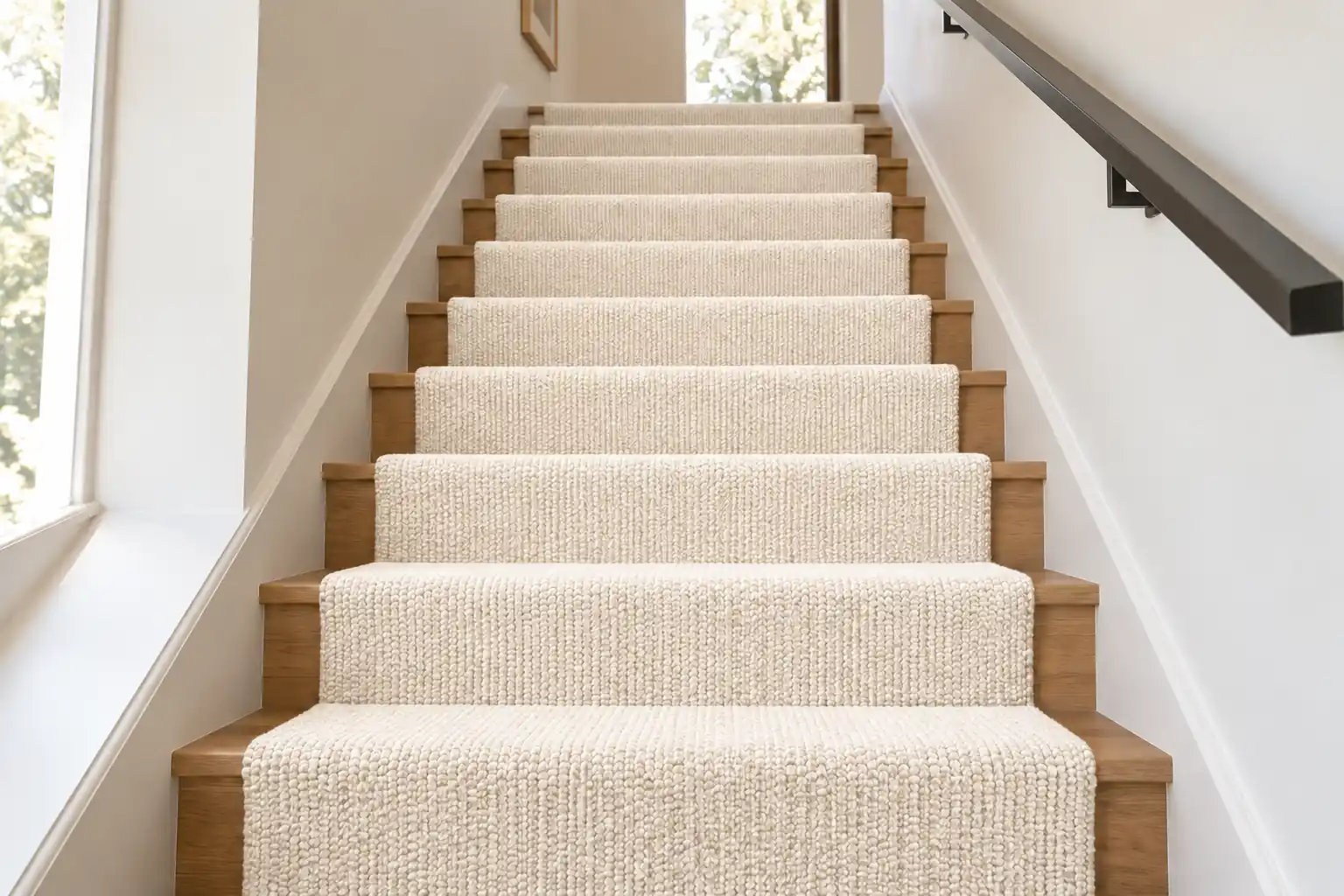 Cream carpet fitted on stairs