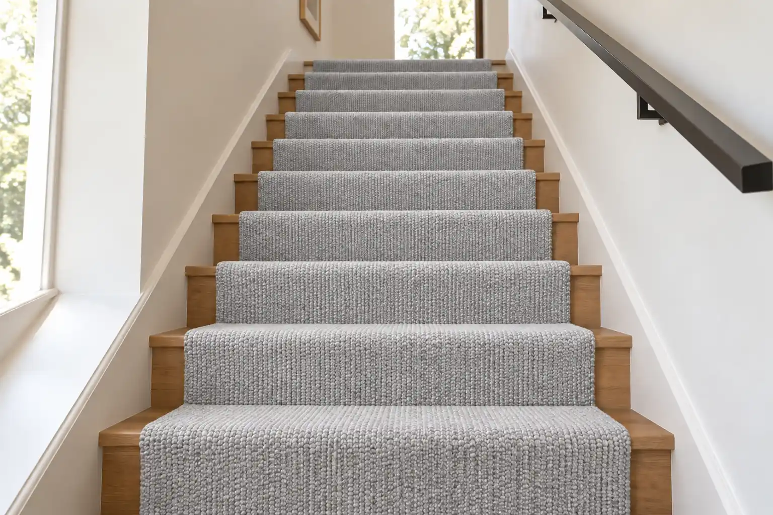 Grey carpet fitted on stairs