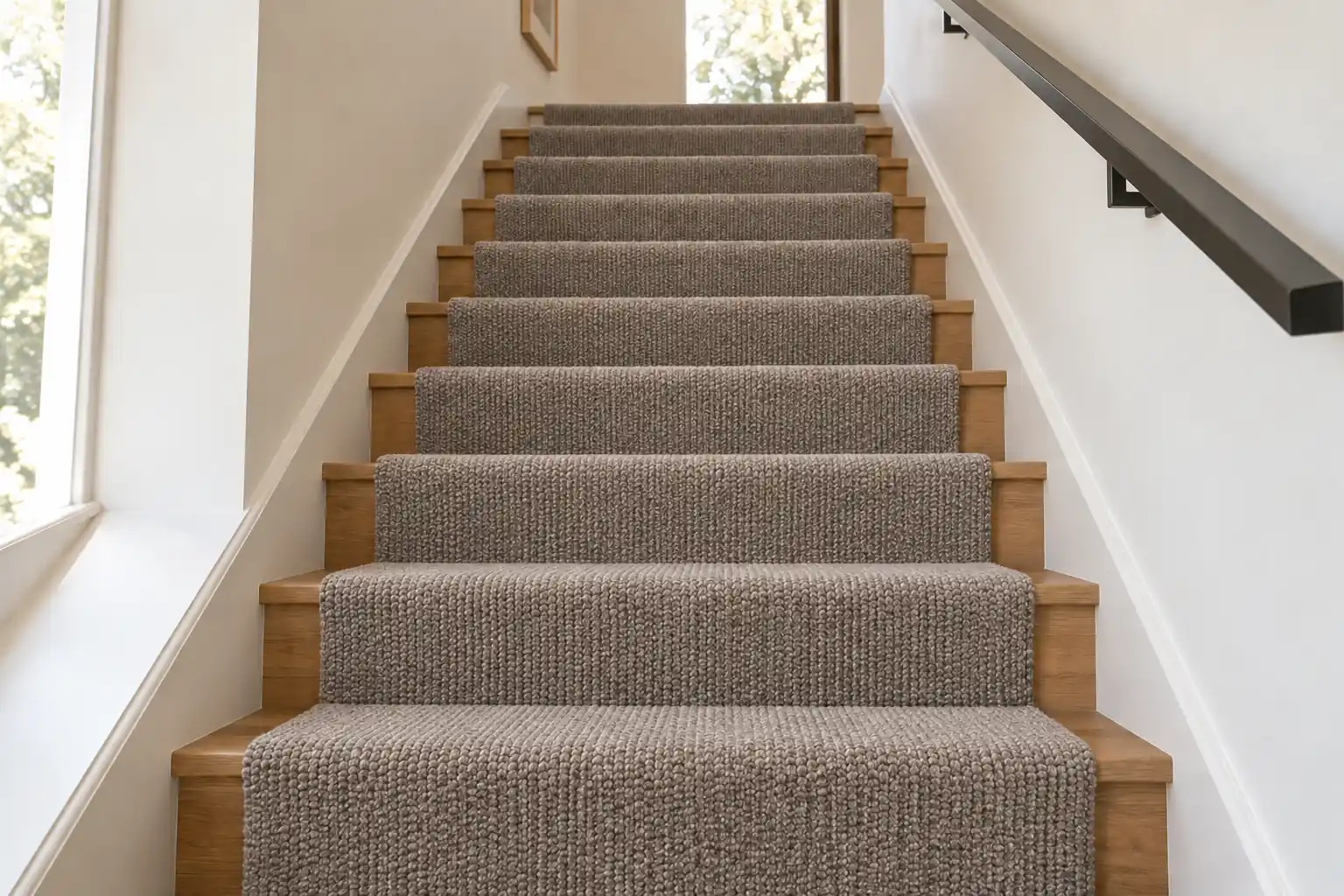 Taupe carpet fitted on stairs
